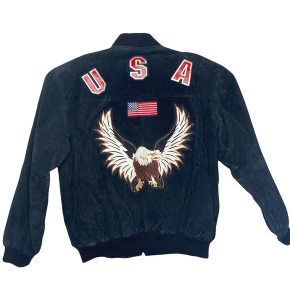 K&S Unique LLC American Flag Eagle Leather Jacket Large Black Biker Patriotic - Picture 1 of 12